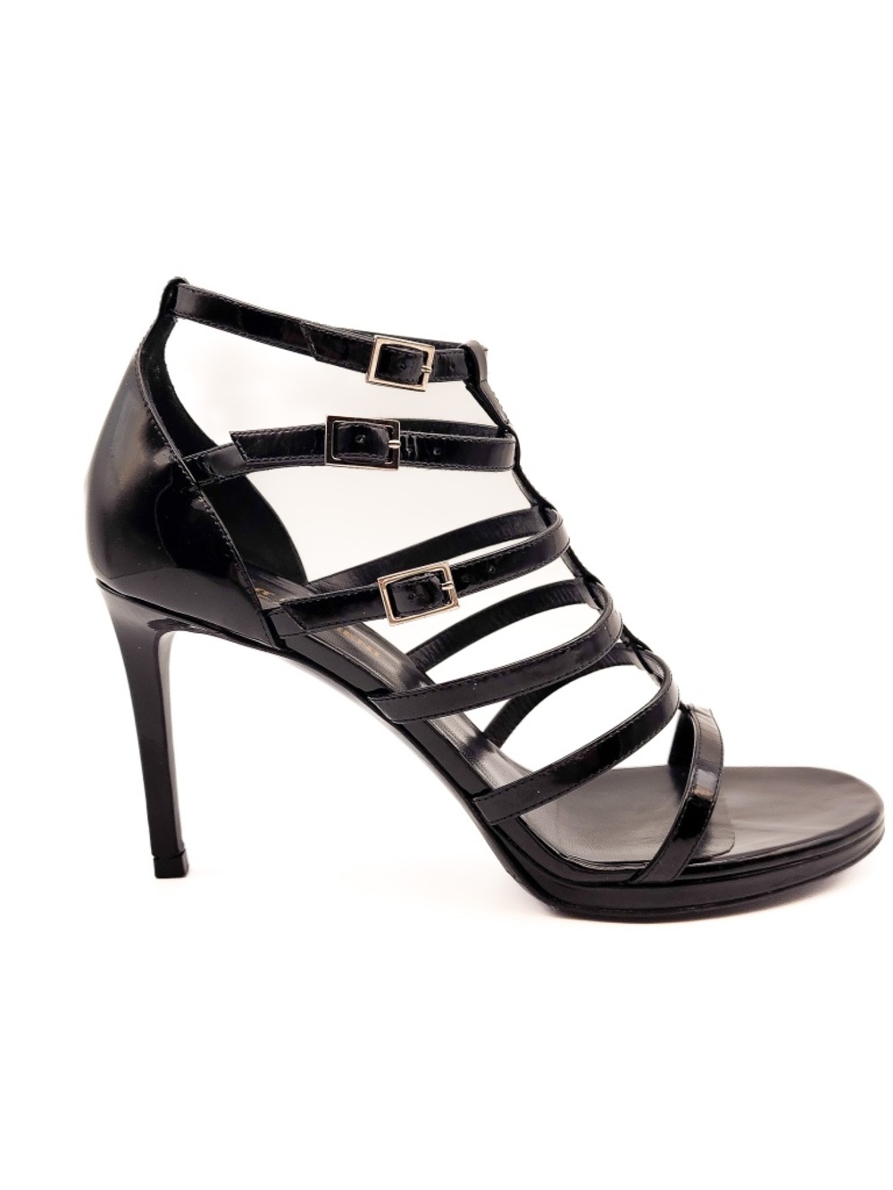 Saint Laurent Strappy Buckle Black Patent Leather Heels EU 38.5